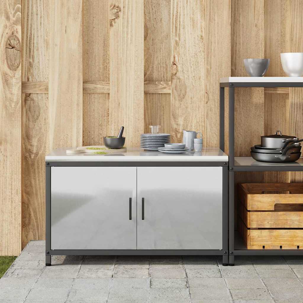 Kitchen Storage Cabinet with Shelf Silver Galvanised steel